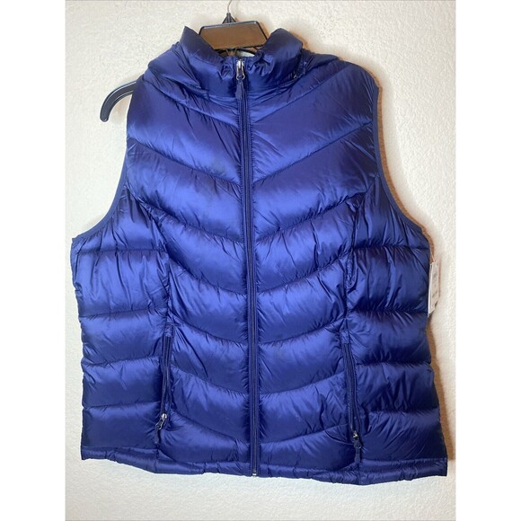New Charter Club Puffer Vest Removable Hood  Winter 1X Warm Womens Blue gorp - Picture 1 of 8